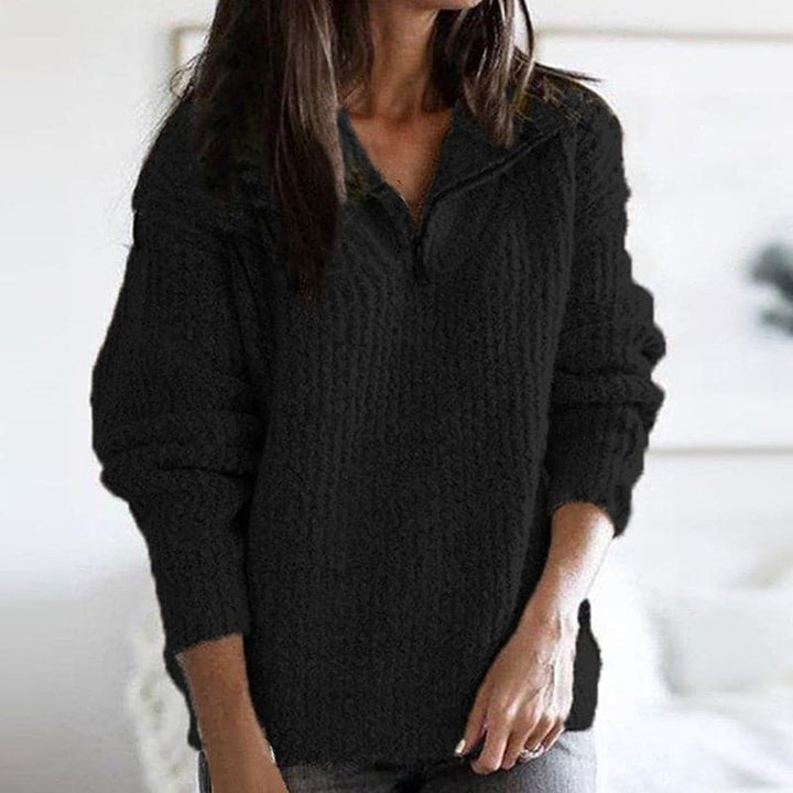 Women's Knit Sweater - High Collar with Button Closure - Soft and Comfortable - Relaxed Fit