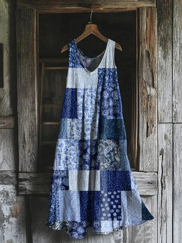 Garance – Blue Patchwork Print Dress