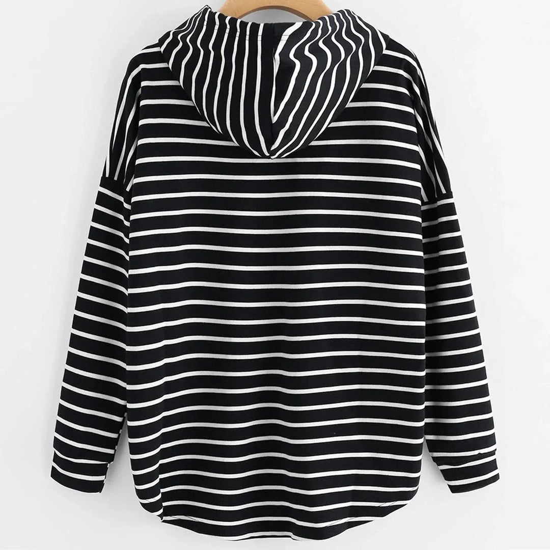Women's Hoodie - Striped Pattern - Relaxed Fit - Soft Knit with Drawstring Hood