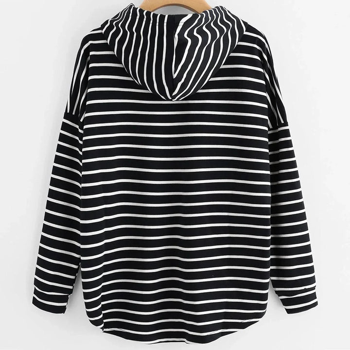Women's Hoodie - Striped Pattern - Relaxed Fit - Soft Knit with Drawstring Hood