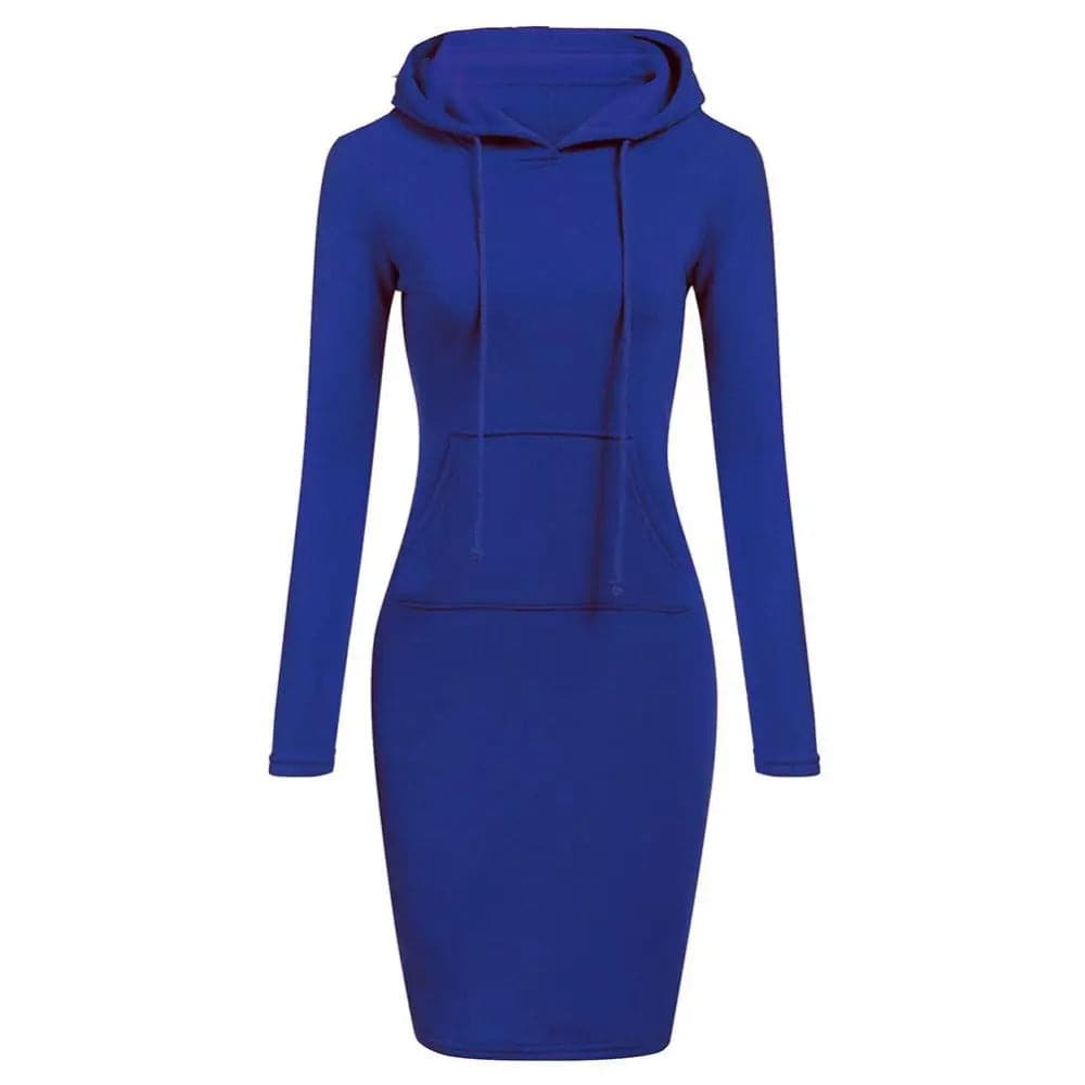 Women's Hoodie Dress - Long Sleeve - Adjustable Hood - Kangaroo Pocket - Slim Fit