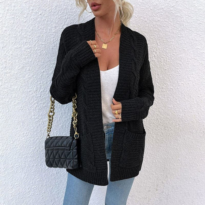 Women's Cardigan - Knit - Open Front - Loose Fit - With Pockets - Long Sleeved