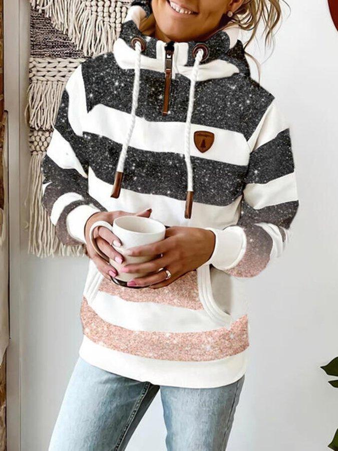 Women's Hoodie - Striped Pattern - Zipper Detail & Kangaroo Pocket - Casual Comfort