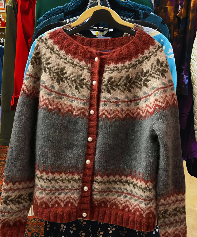 Women's Cardigan - Wool Blend - Nordic Pattern - Button Closure - Ribbed Edges