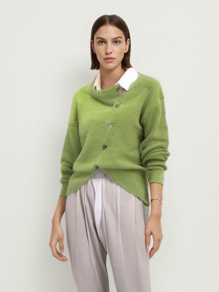 Women's Cardigan - Wool Blend - Asymmetric Closure - Loose Fit - Elegant and Comfortable