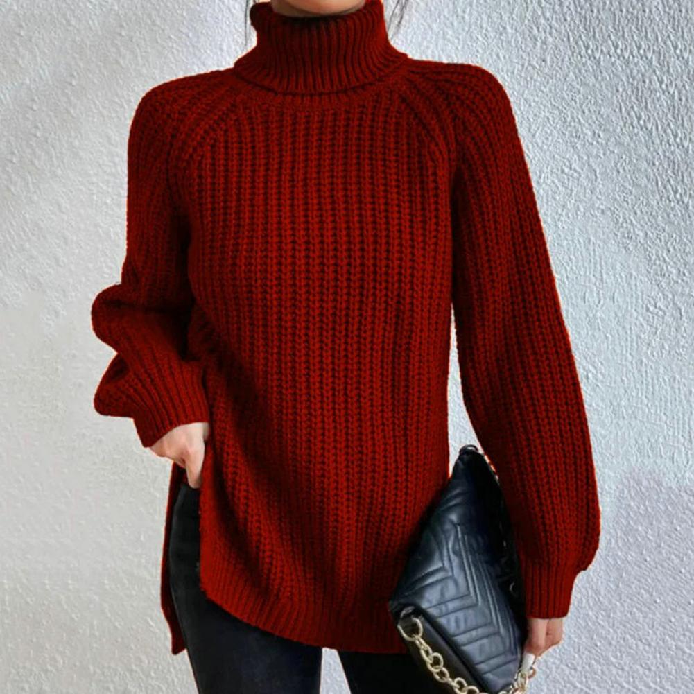 Women's Knit Sweater - Turtleneck - Long Sleeved - Oversized Fit - Soft Chunky Knit
