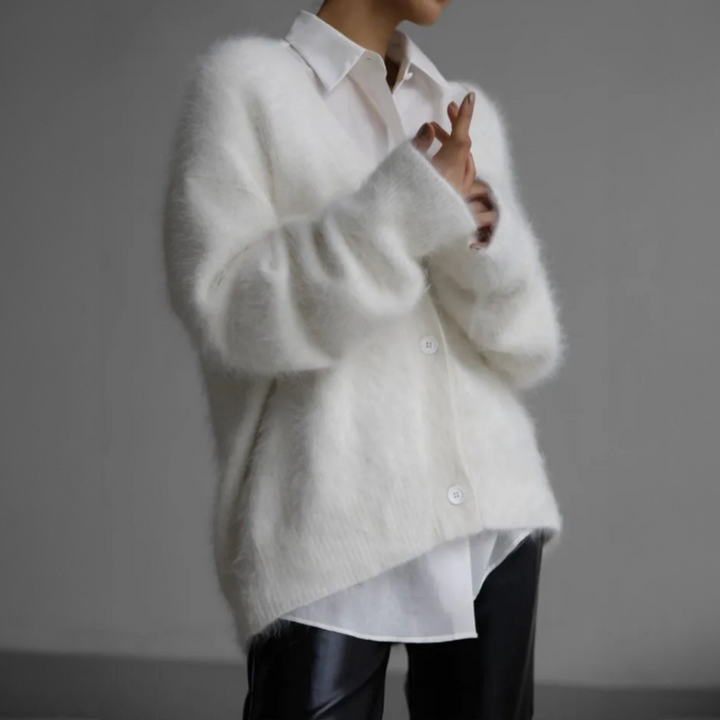 Women's Cardigan - Soft Mohair - Oversized Fit - Long Sleeves - Button Closure