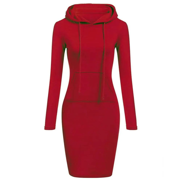 Women's Hoodie Dress - Long Sleeve - Adjustable Hood - Kangaroo Pocket - Slim Fit