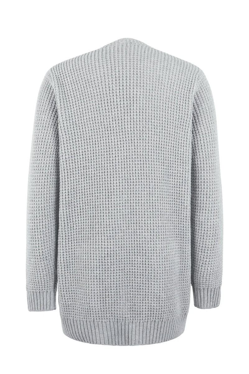 Women's Cardigan - Long Open Front - Knitted Texture - Soft Ribbed Edges - With Pockets