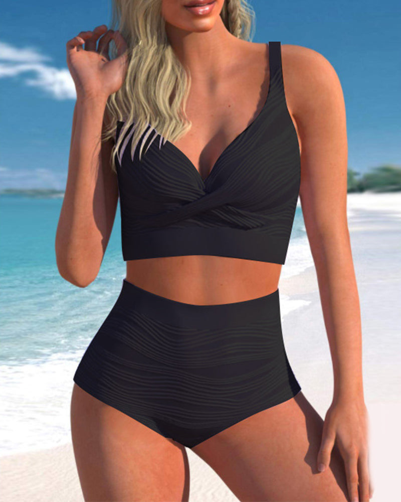 High Waist Solid Color Bikini Sets