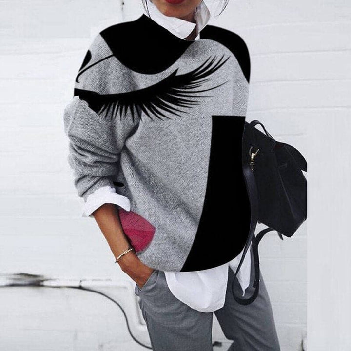 Women's Sweatshirt - Relaxed Fit - Graphic Print - Long-Sleeved Round Neck