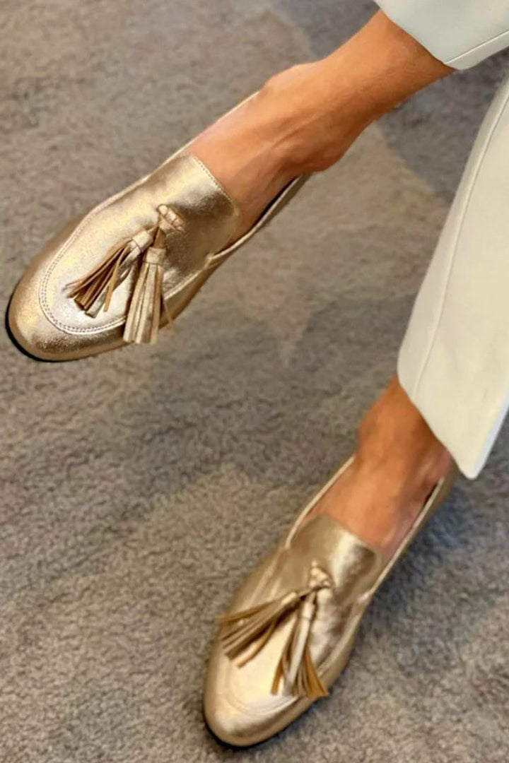Beatrice | Metallic Gold Loafers with Tassels