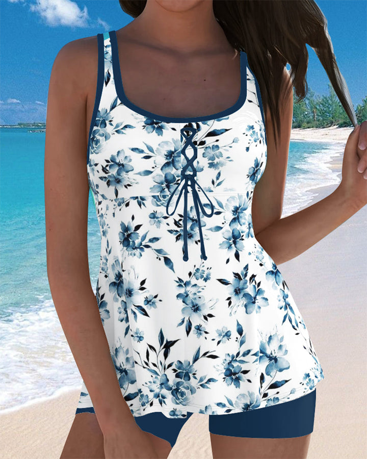 Printed Tankini with Shorts Set