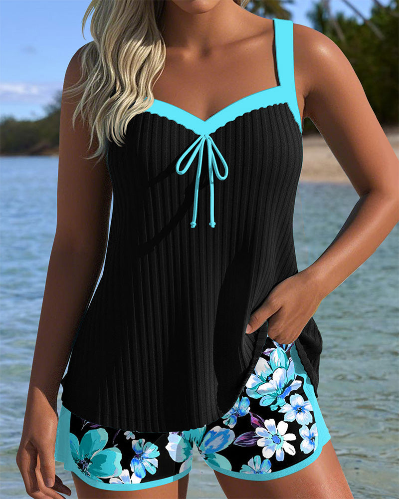 V-Neck Tankini with Pattern and Sport Shorts