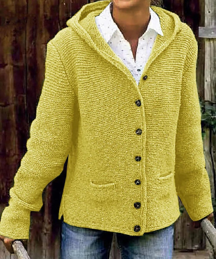 Women Cardigan - Knitted with Buttons - Hood and Pockets - Soft and Warm