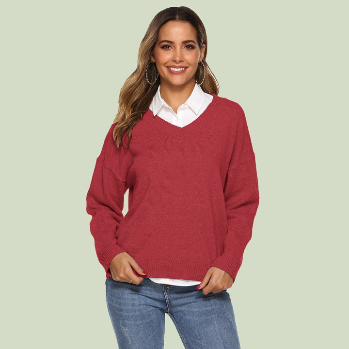 Women's Knit Sweater - V-neck - Loose Fit - Long Sleeves - Soft and Comfortable