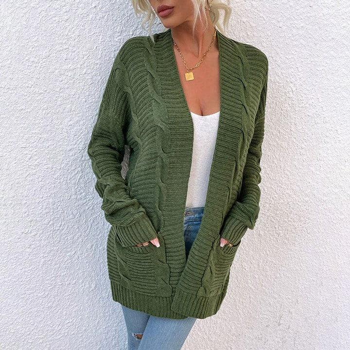 Women's Cardigan - Knit - Open Front - Loose Fit - With Pockets - Long Sleeved