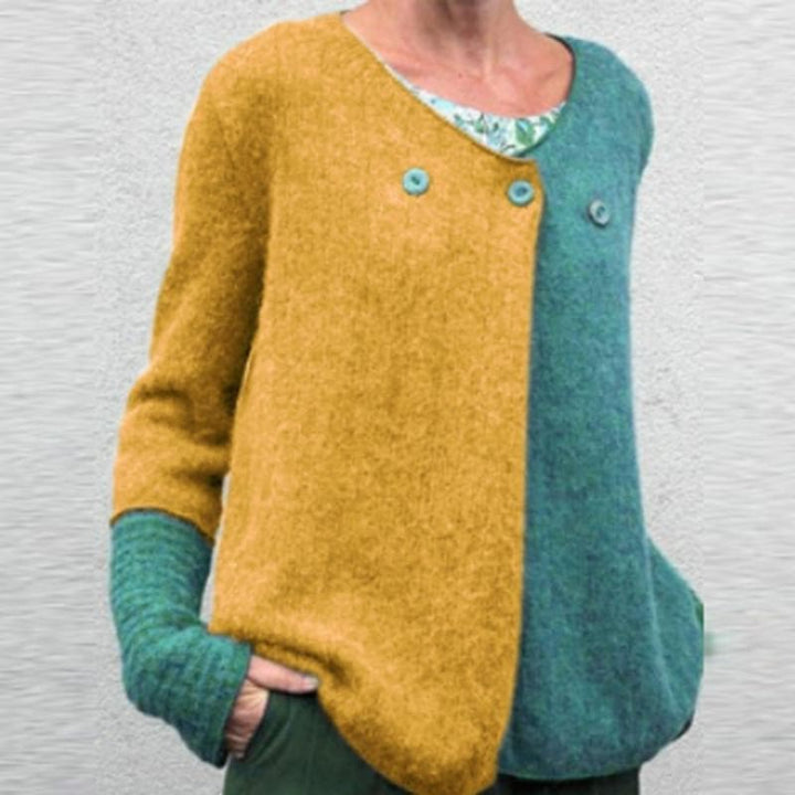 Women's Cardigan - Asymmetric Design - Soft Wool Blend - V-Neck - Button Closure