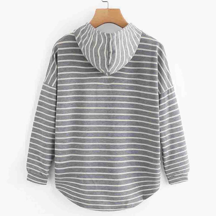 Women's Hoodie - Striped Pattern - Relaxed Fit - Soft Knit with Drawstring Hood