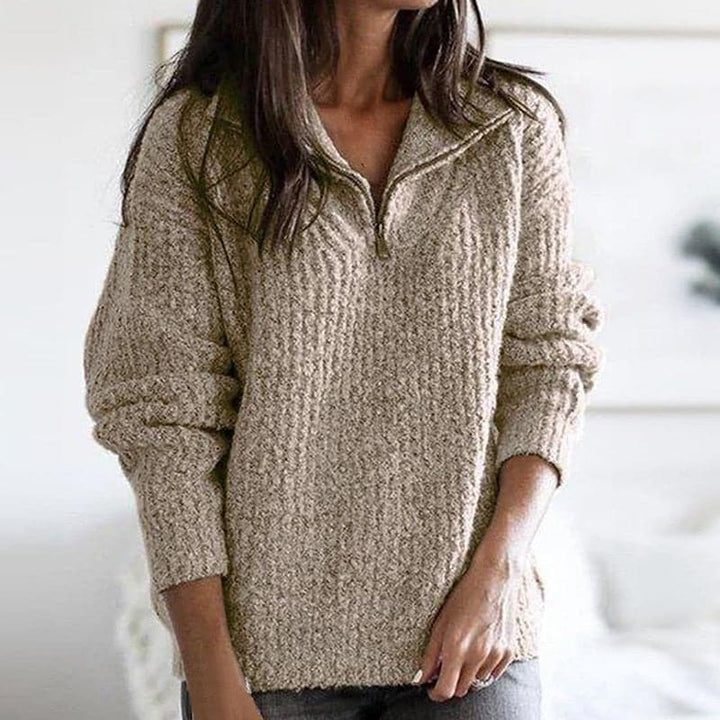 Women's Knit Sweater - High Collar with Button Closure - Soft and Comfortable - Relaxed Fit