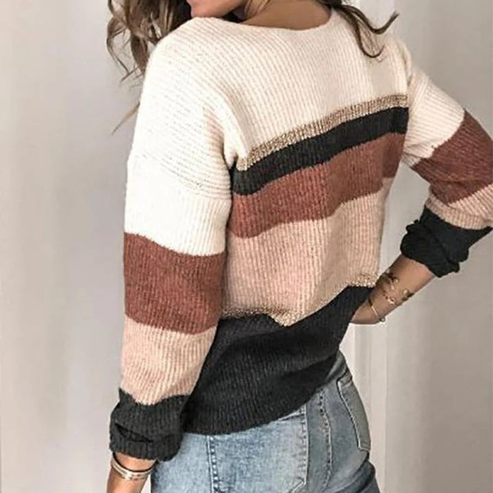 Women's Knit Sweater - V-Neck - Relaxed Fit - Soft and Comfortable - Long Sleeves