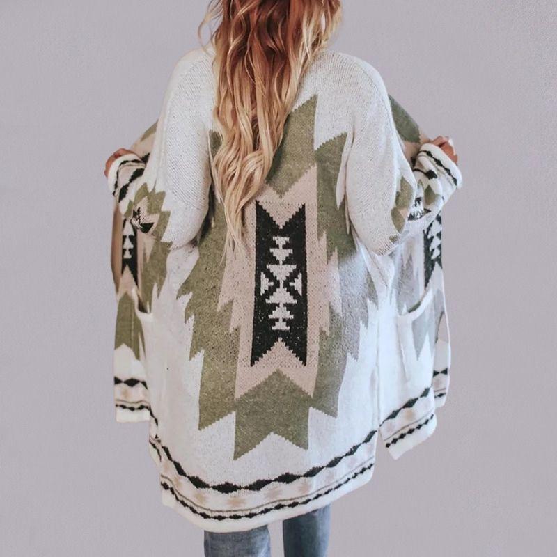 Women's Cardigan - Open Front - Bohemian Pattern - Long-Sleeved Loose Fit