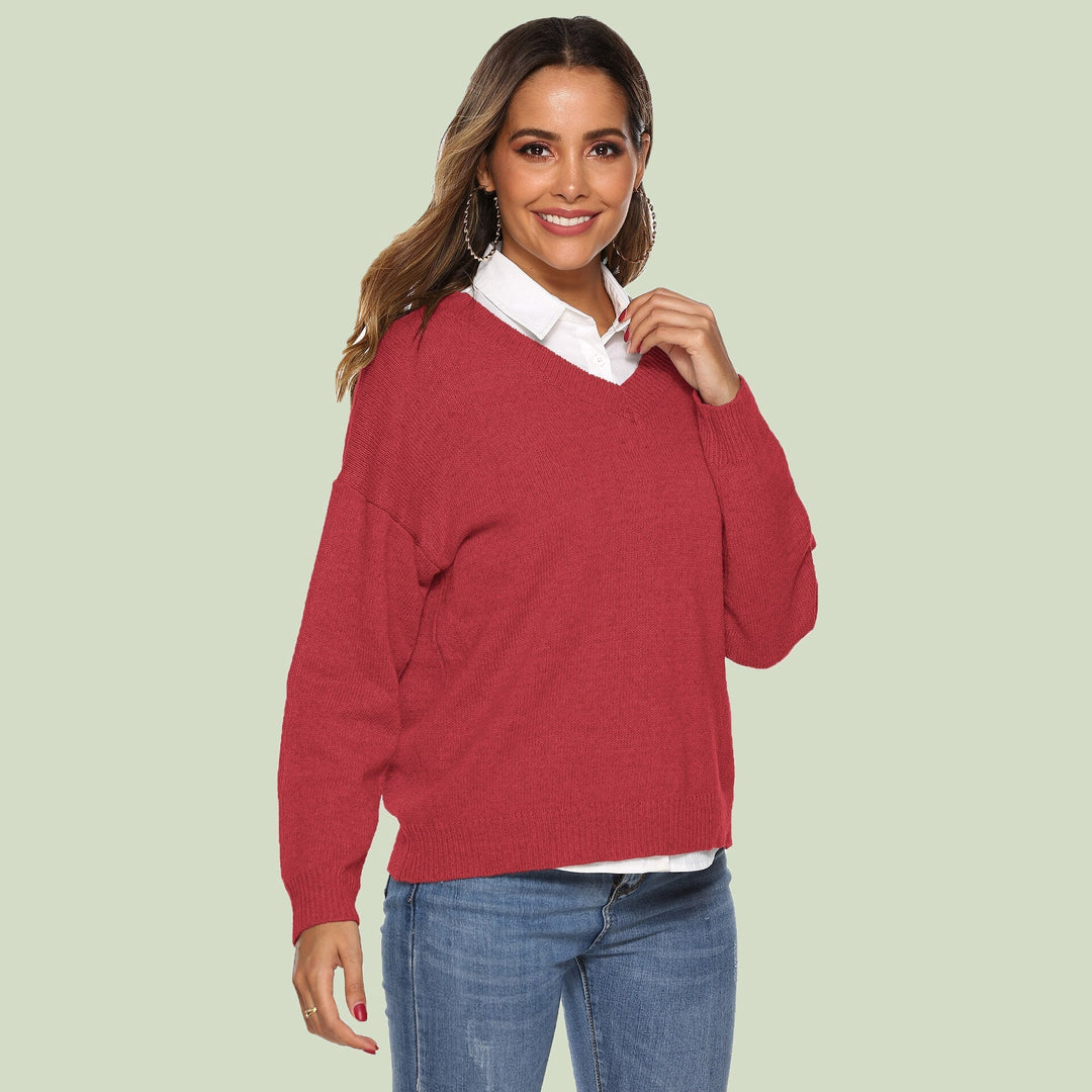 Women's Knit Sweater - V-neck - Loose Fit - Long Sleeves - Soft and Comfortable