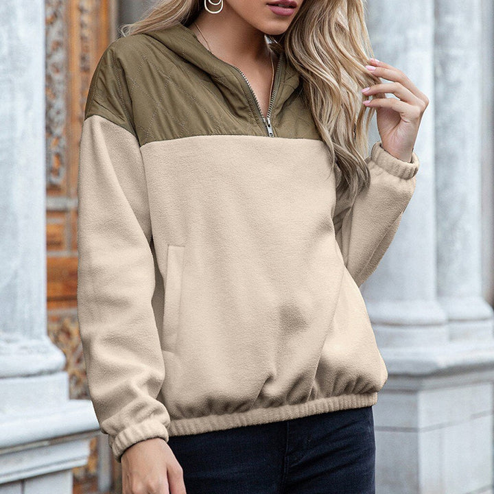 Women's Hoodie - Padded Top & Soft Fleece - Half Zipper - Relaxed Fit - With Pockets