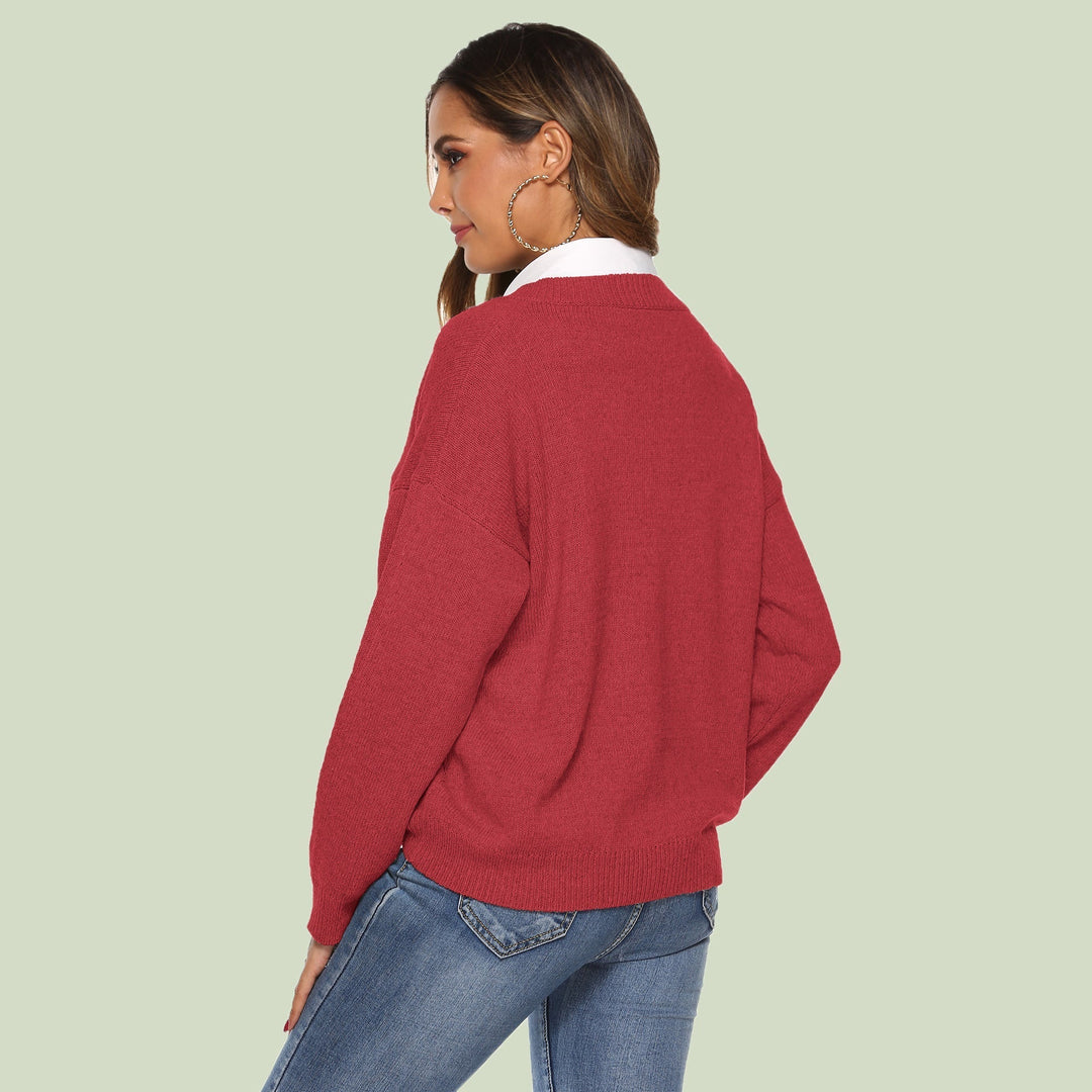 Women's Knit Sweater - V-neck - Loose Fit - Long Sleeves - Soft and Comfortable