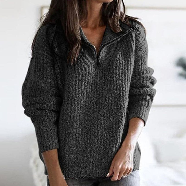 Women's Knit Sweater - High Collar with Button Closure - Soft and Comfortable - Relaxed Fit