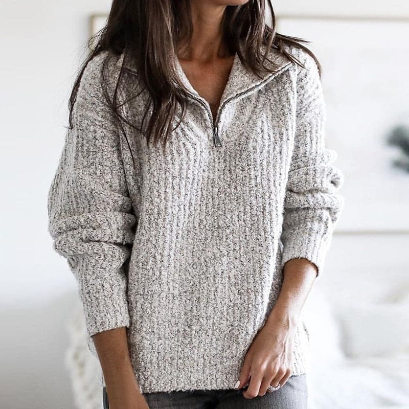 Women's Knit Sweater - High Collar with Button Closure - Soft and Comfortable - Relaxed Fit