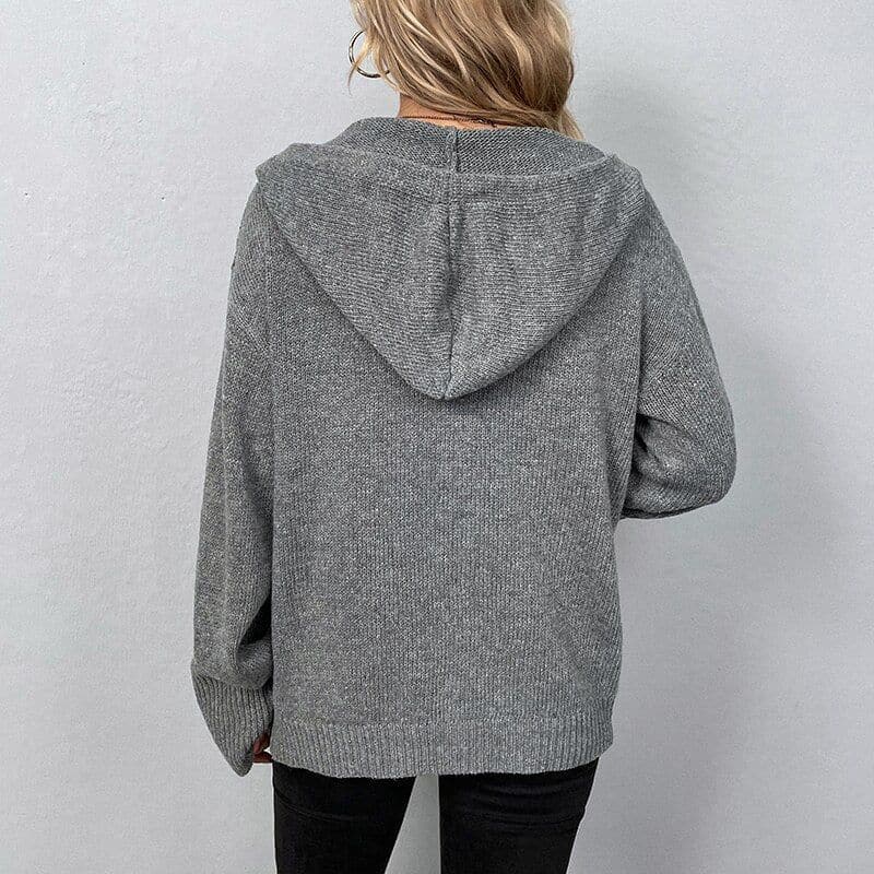 Women's Knit Cardigan - Soft and Warm - With Hood and Button Closure - Relaxed Fit