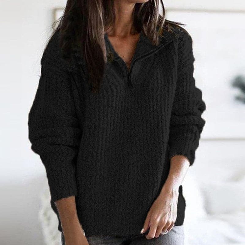 Women's Knit Sweater - High Collar with Button Closure - Soft and Comfortable - Relaxed Fit