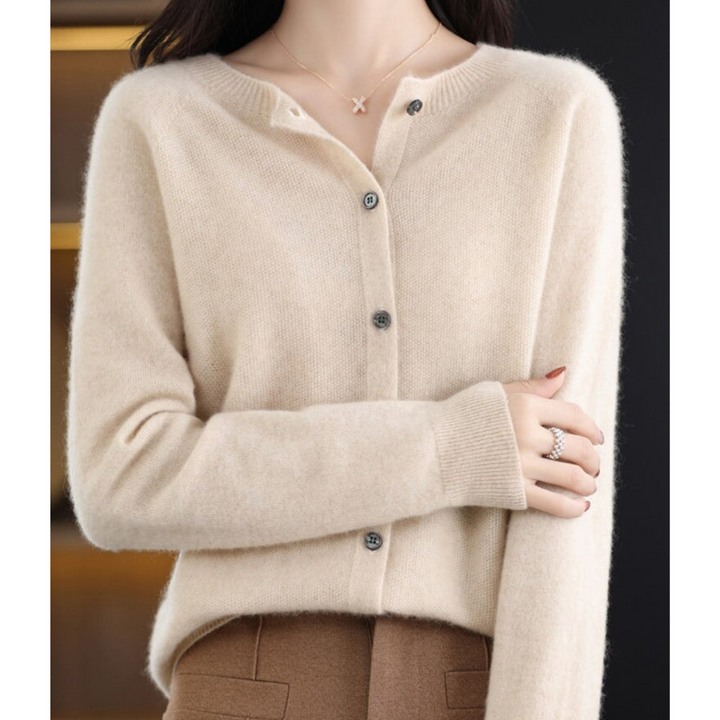 Women's Cardigan - Soft Wool - Relaxed Fit - Button Closure - Ribbed Edges