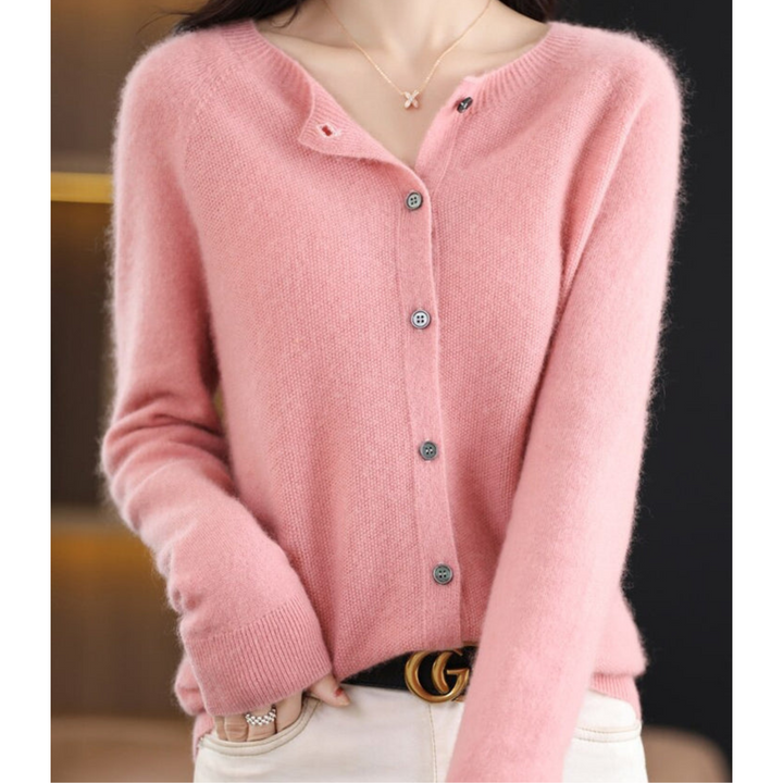 Women's Cardigan - Soft Wool - Relaxed Fit - Button Closure - Ribbed Edges