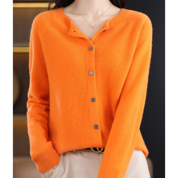 Women's Cardigan - Soft Wool - Relaxed Fit - Button Closure - Ribbed Edges