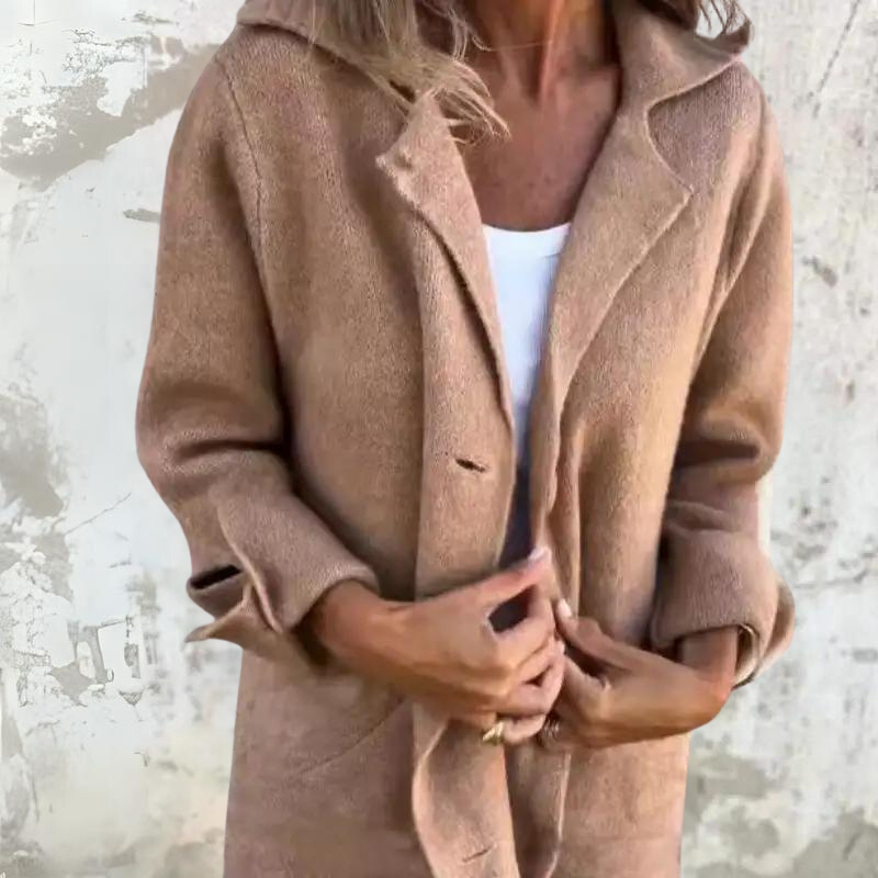 Women's Coat - Long Model - Classic Notch Collar - Button Closure - Elegant Details