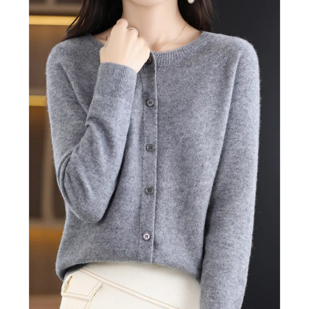 Women's Cardigan - Soft Wool - Relaxed Fit - Button Closure - Ribbed Edges