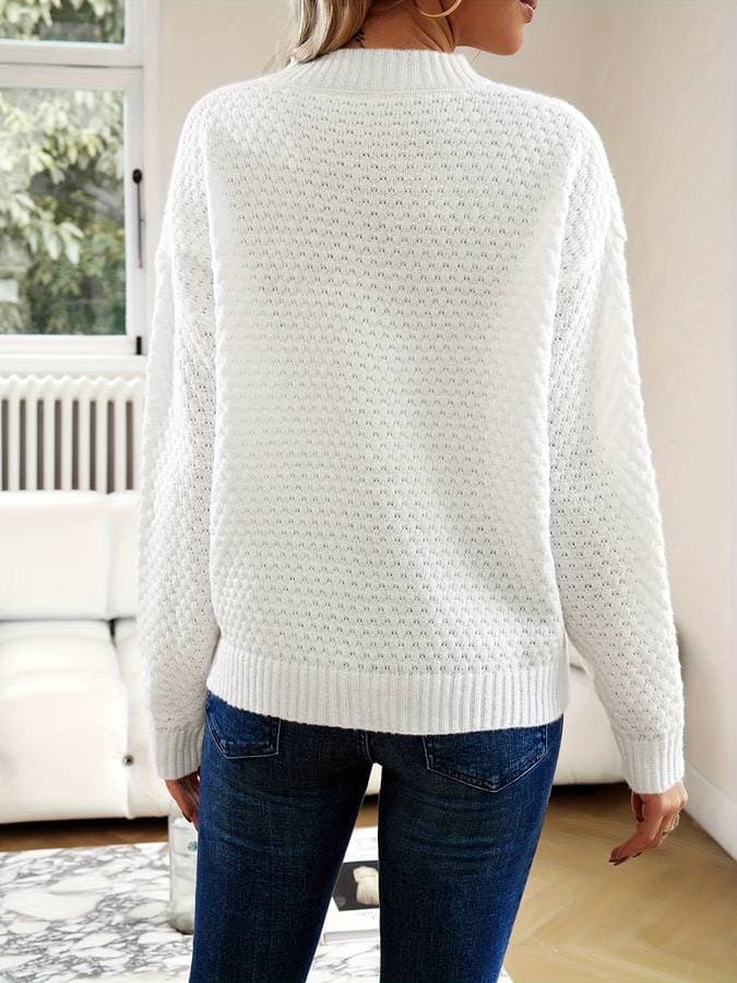 Women's Knit Sweater - Soft and Textured Knit - Relaxed Fit - Round Neck - Long Sleeves