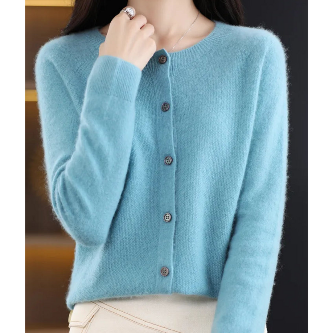 Women's Cardigan - Soft Wool - Relaxed Fit - Button Closure - Ribbed Edges