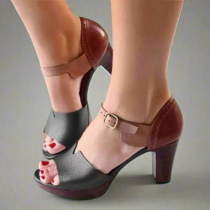 Katharina | Korean-inspired High Heel Sandals with Color Block and Buckle