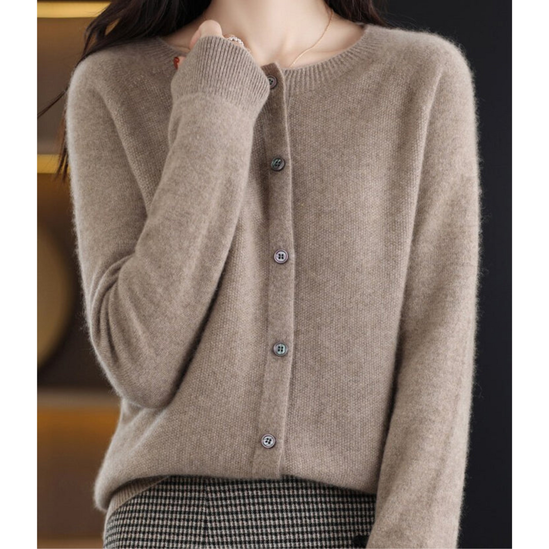 Women's Cardigan - Soft Wool - Relaxed Fit - Button Closure - Ribbed Edges