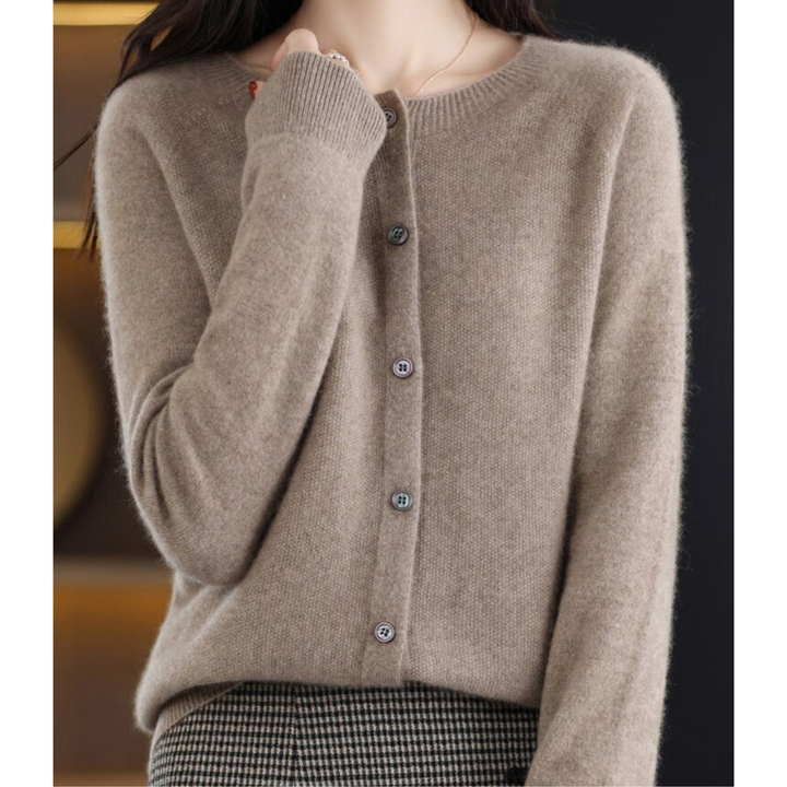 Women's Cardigan - Soft Wool - Relaxed Fit - Button Closure - Ribbed Edges
