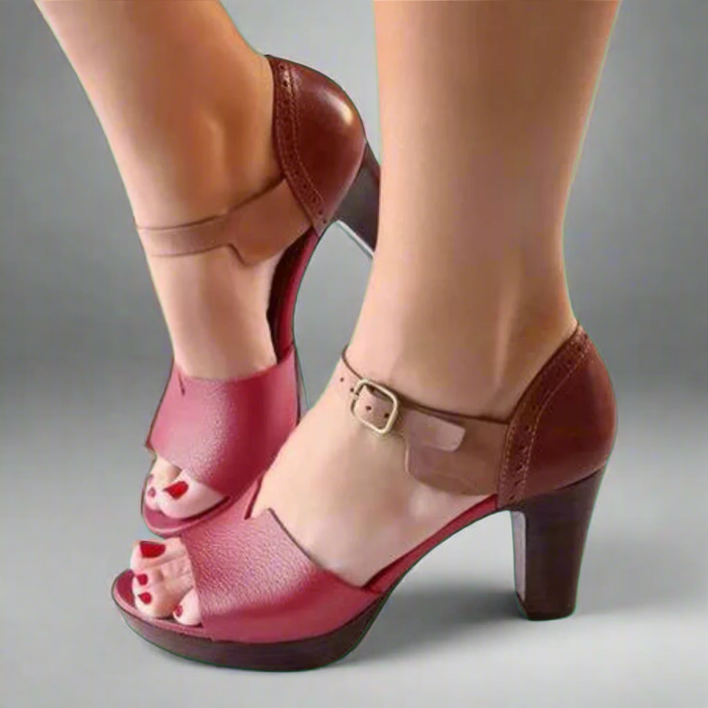 Katharina | Korean-inspired High Heel Sandals with Color Block and Buckle