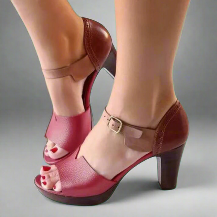 Katharina | Korean-inspired High Heel Sandals with Color Block and Buckle