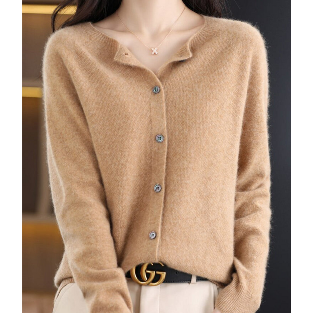 Women's Cardigan - Soft Wool - Relaxed Fit - Button Closure - Ribbed Edges