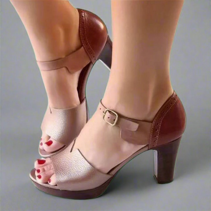 Katharina | Korean-inspired High Heel Sandals with Color Block and Buckle