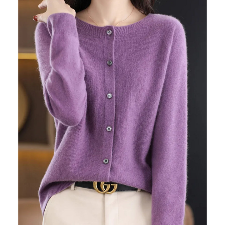 Women's Cardigan - Soft Wool - Relaxed Fit - Button Closure - Ribbed Edges