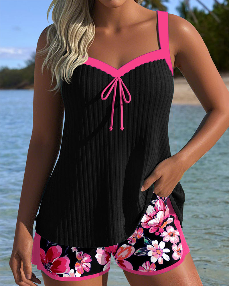 V-Neck Tankini with Pattern and Sport Shorts