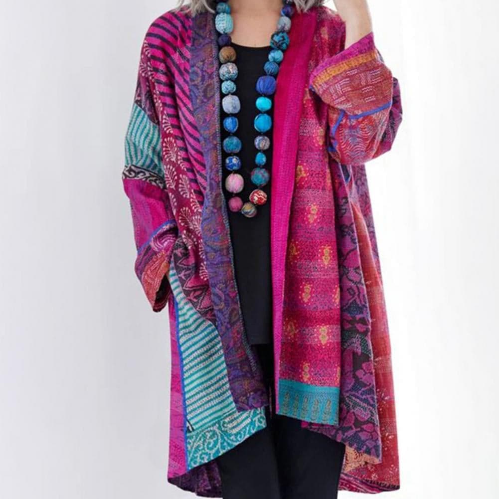 Women's Long Kimono - Patchwork Design - Bohemian Style - Light and Airy - Open Front